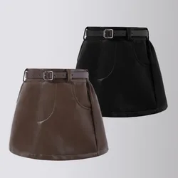 Girls Leather Skirt Autumn Winter A-line Short Skirts for Kids 3 To 14 Year Black Slim Package Hip All-match Teen Children Skirt