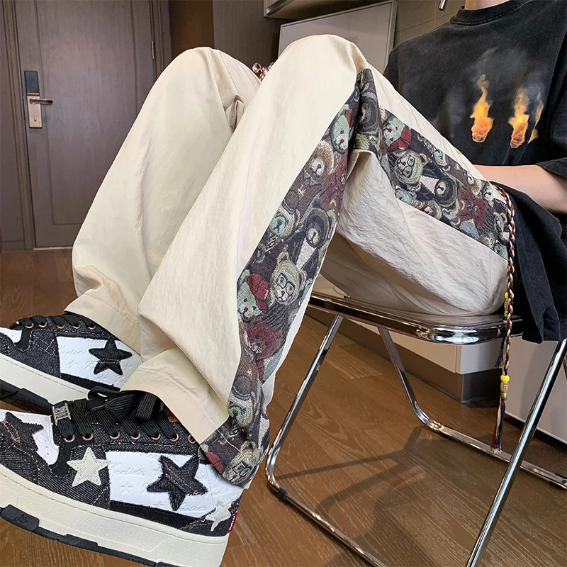 

Ice Silk Loose Fit Summer Casual Pants for Men Nine-Tenths Length Printed Qui Dry Thin Sle Big Size Fat Men's Trousers