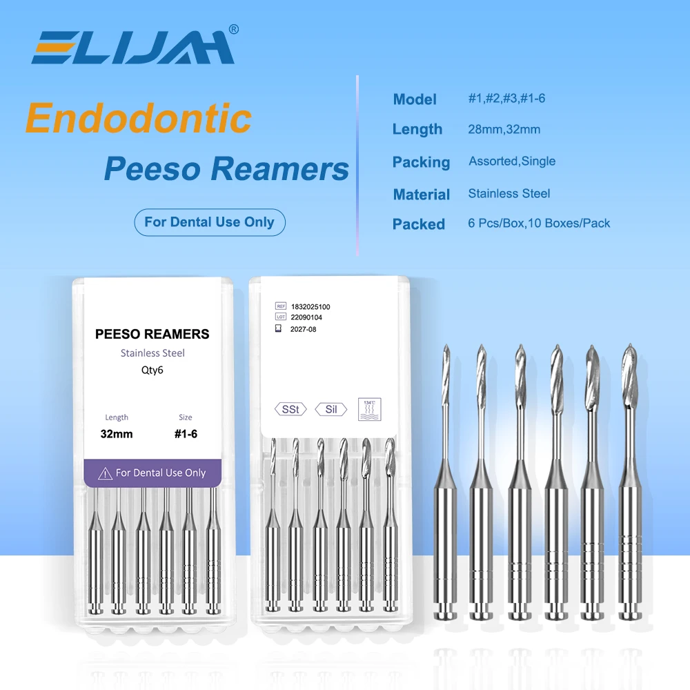 ELIJAH 6Pcs/Box Dental Peeso Reamers 28mm/32mm Engine Use Endodontic Reamers Drill Burs Peeso Reamers Largo Drills Endo Files