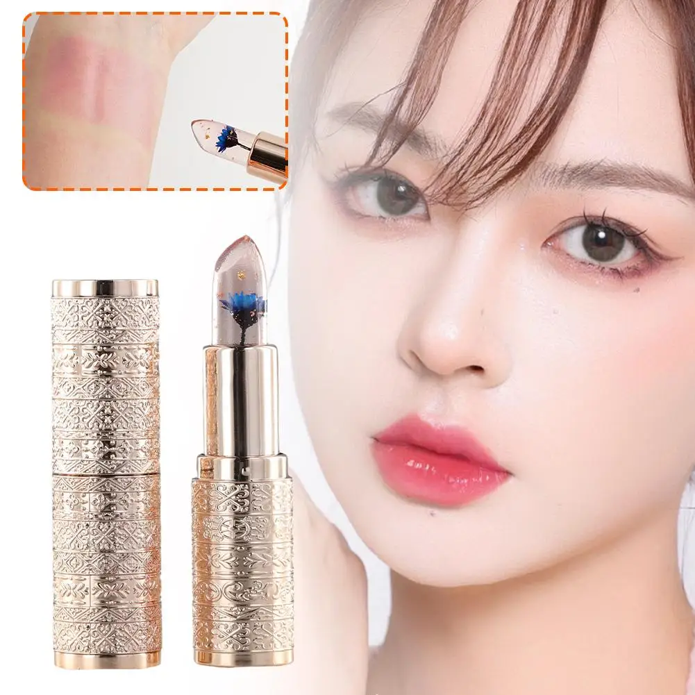 Hydraterende lipgloss Waterdicht Crystal Jelly Flower Kleurveranderende lippenbalsem Temperatuur Kleurverandering Moisturizer Lipglazuur