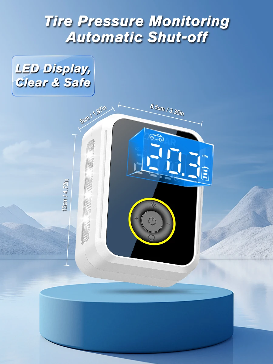 

Многофункциональное беспроводное устройство для накачки шин ZXNCAR, цифровой ЖК-дисплей, совместимо с различными потребностями в накачке шин для различных транспортных средств.