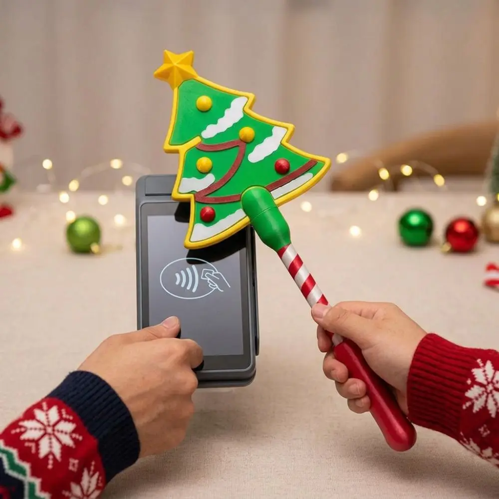 Non-Contact Christmas Payment Magic Wand 3D Printed Handheld Xmas Credit Card Holder Tree Shaped Star Topper Tap-to-Pay Wand