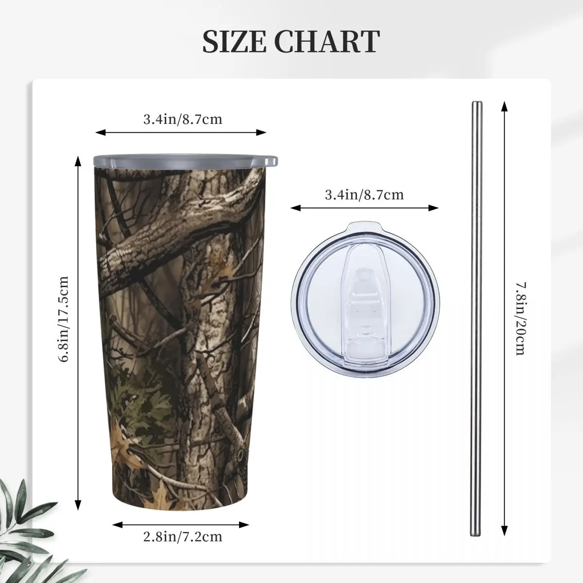 Real Tree Forest Camo Camouflage Pattern Stainless Steel Tumbler Vacuum Insulated Mug Thermal Cold Cup Straw With Lid 20oz