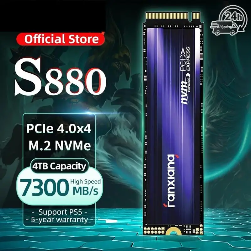 Top S880 M.2 SSD 7300MB/s 1TB/2TB/4TB M.2 NVMe SSD Drive PCIe 4.0x4 Hard Disk Internal Solid State Drive For PS5 Laptop PC