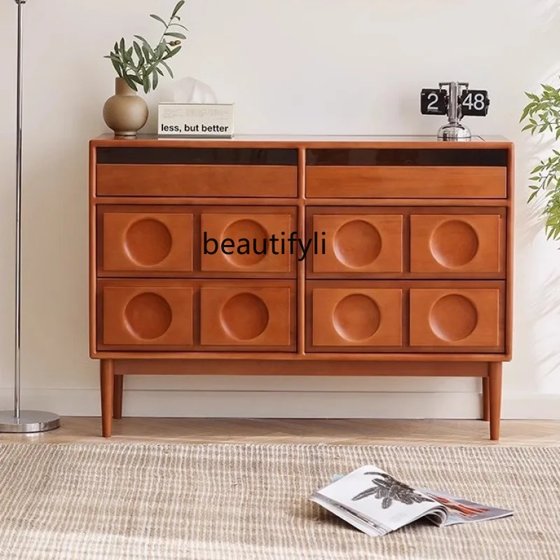 Solid wood medieval jewelry display cabinet Bedroom bedside multi-layer floor-to-ceiling dining side storage cabinet
