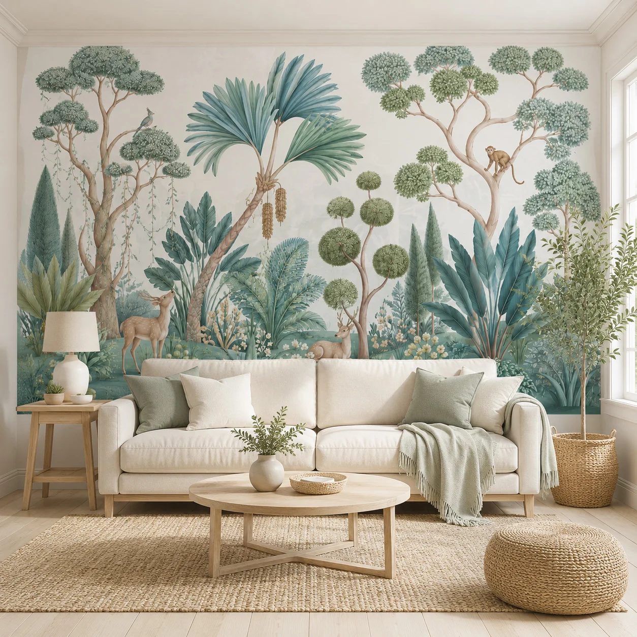 Custom Tropical Forest Wallpaper Mural Deer Monkey Botanical Jungle Living Room Wall Decor Non Self Adhesive Requires Glue