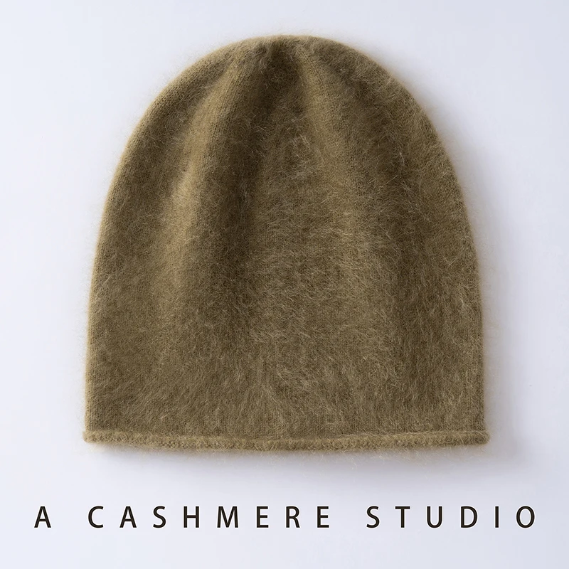 MVLYFLRT 100% Pure Cashmere Knitted Hat Fashion Rolled Edge Warm Windproof Ear Protection Unisex Knit Hat for Men And Women