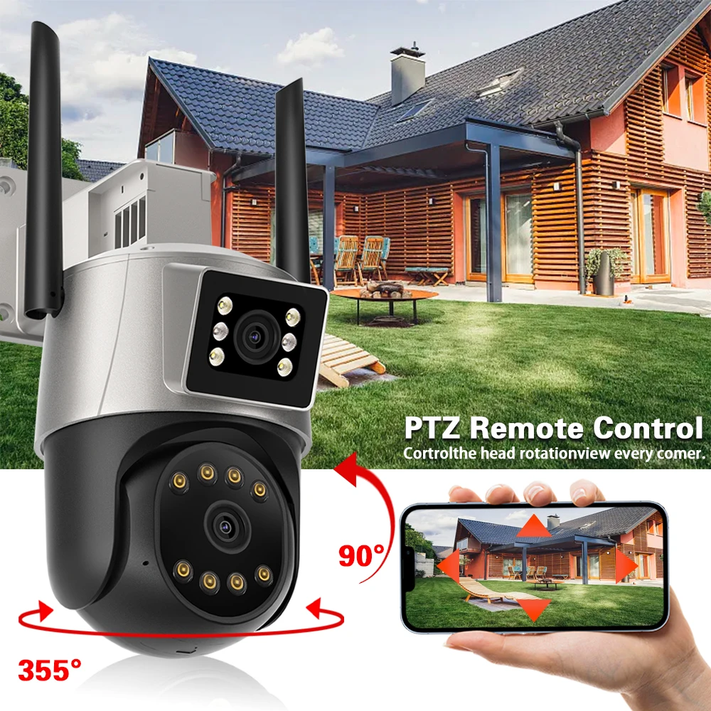 8MP 4K WIFI Camera Outdoor Dual Screen Dual Lens PTZ IP Camera Color Night Vision CCTV Surveillance Camera Auto Tracking ICSEE