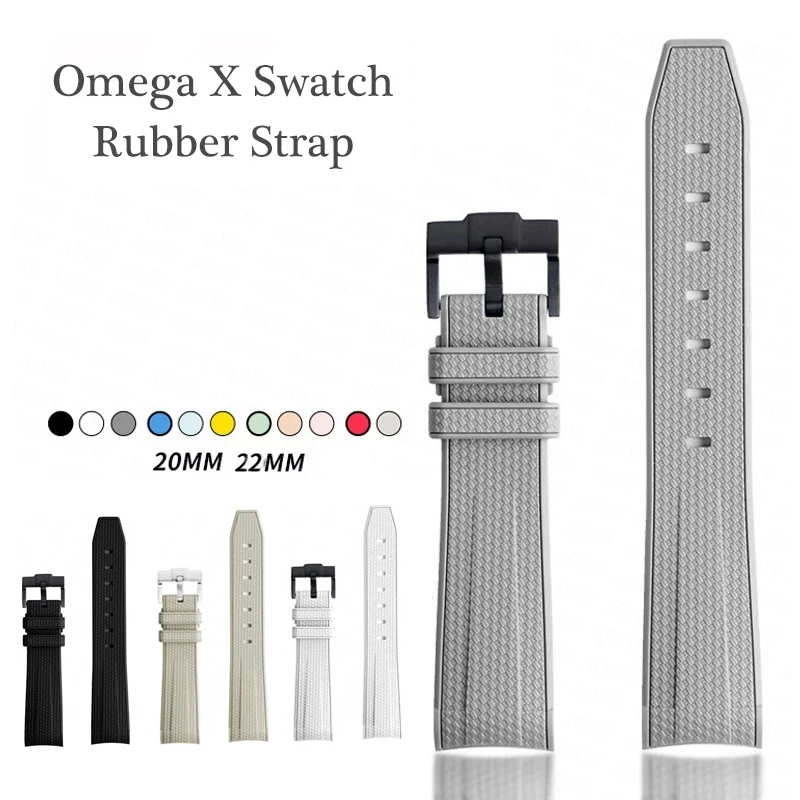 Watch Band for Omega X Swatch Joint MoonSwatch Strap Seamaster 300 Men Women 20mm Rubber Silicone Curved End Bracelet for Seiko