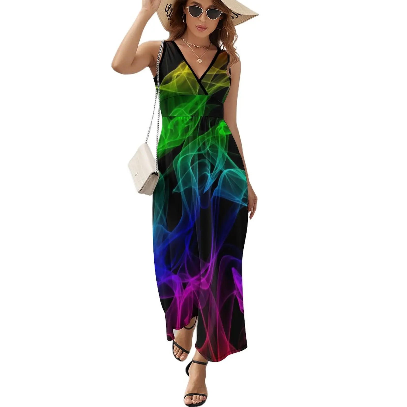 

Glow in Dark Splatter Neon Dress Sexy Maxi Dress V Neck Design Boho Beach Long Dresses Street Style Oversize Vestido