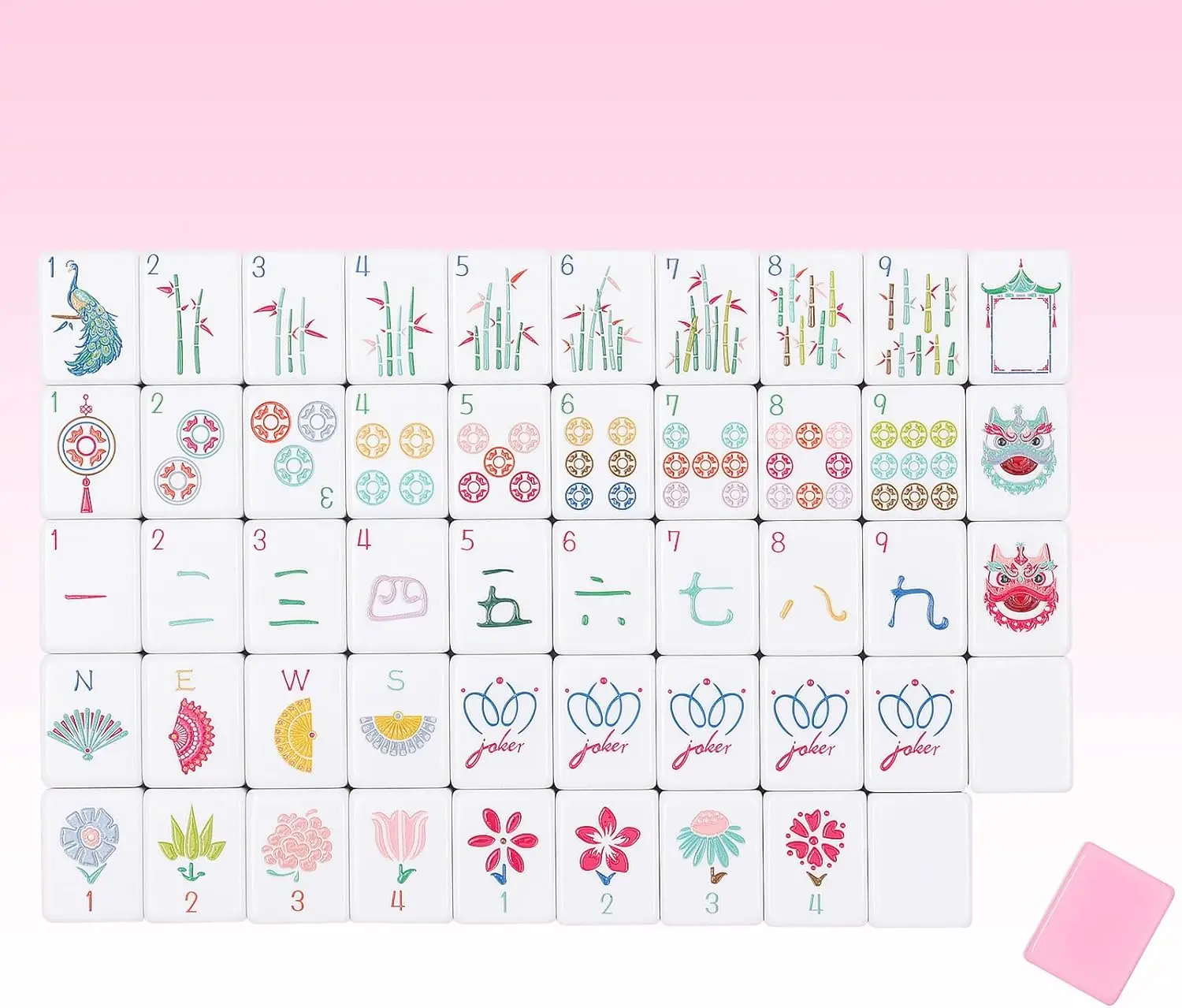 

Pink Engraved American Mahjong Set 160 Tiles with Bag & Accessories, 1.2'' Melamine Tiles