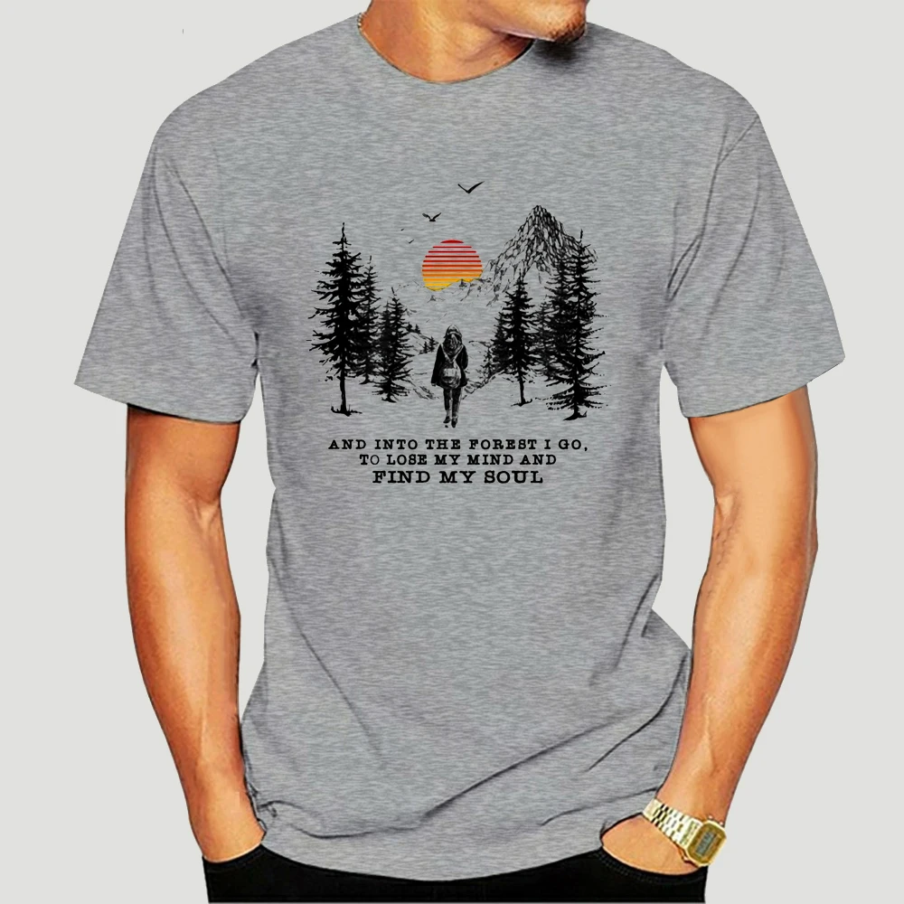 Mannen T-shirt En In Het Bos Ik Ga Om Mijn Geest Te Verliezen En Mijn Ziel Berg Meisje Zonsondergang Versie Vrouwen T-shirt 1136A