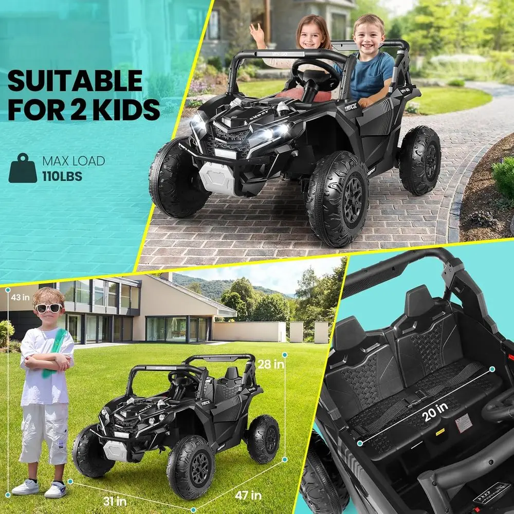 Giocattoli da 24 Volt per bambini grandi a 2 posti, bambini 4WD UTV, auto da giro per ragazzi e ragazze con telecomando per genitori, assorbimento degli urti, nero