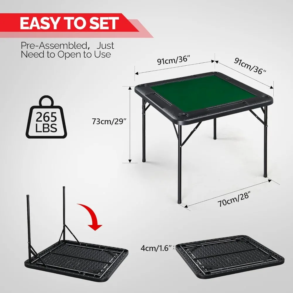 Składany stół do mahjonga na 35 graczy, stół do gier karcianych dla 4 graczy z uchwytami na kubki i rowkami na żetony, przenośna składana plansza do pokera i domino
