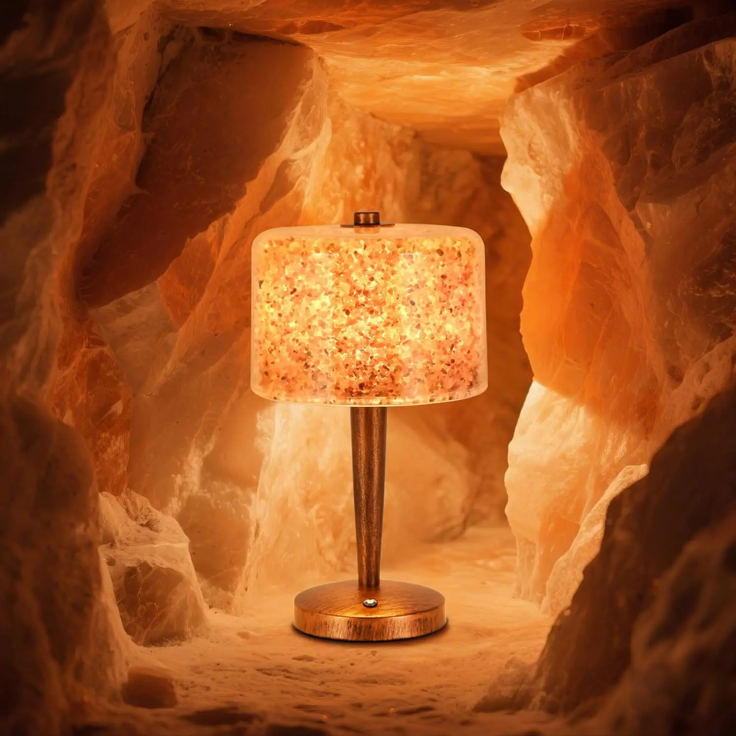 Touch Dimmer USB Himalayan Salt Lamp with Natural Rock Crystal and High Transparency PC Shade