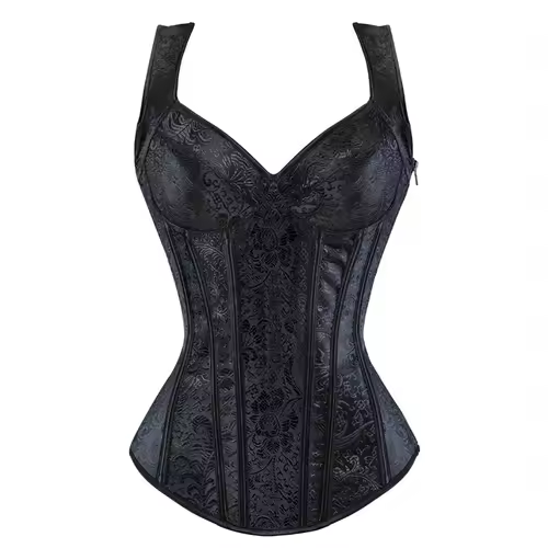 Women Corset with Straps Black Overbust Corset Plus Size Floral Jacquard Corset Zipper Top Gothic Steampunk Corset Bustier - Image 25