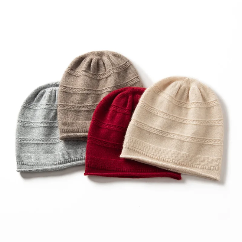 Autumn and Winter New 100% Cashmere Hats Fashionable Curled Brim Knitted Earflaps Warm Pile Style All-Matching Woolen Hat Toque