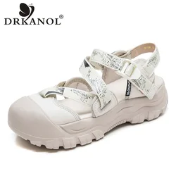 DRKANOL 2024 Fashion Women Flat Platform Sandals Summer Mixed Colors Sandals Thick Bottom Lightweight Hook And Loop Casual Shoes