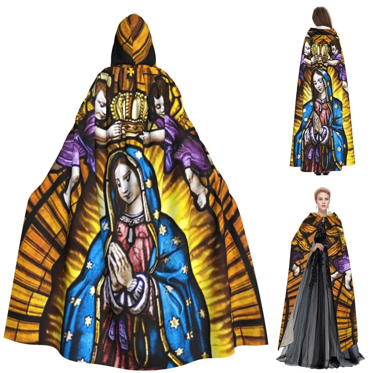 동부 유럽 성모 마리아 긴 후드 망토 마녀 중세 의상 코스프레 케이프 할로윈 코트 성인 유니섹스