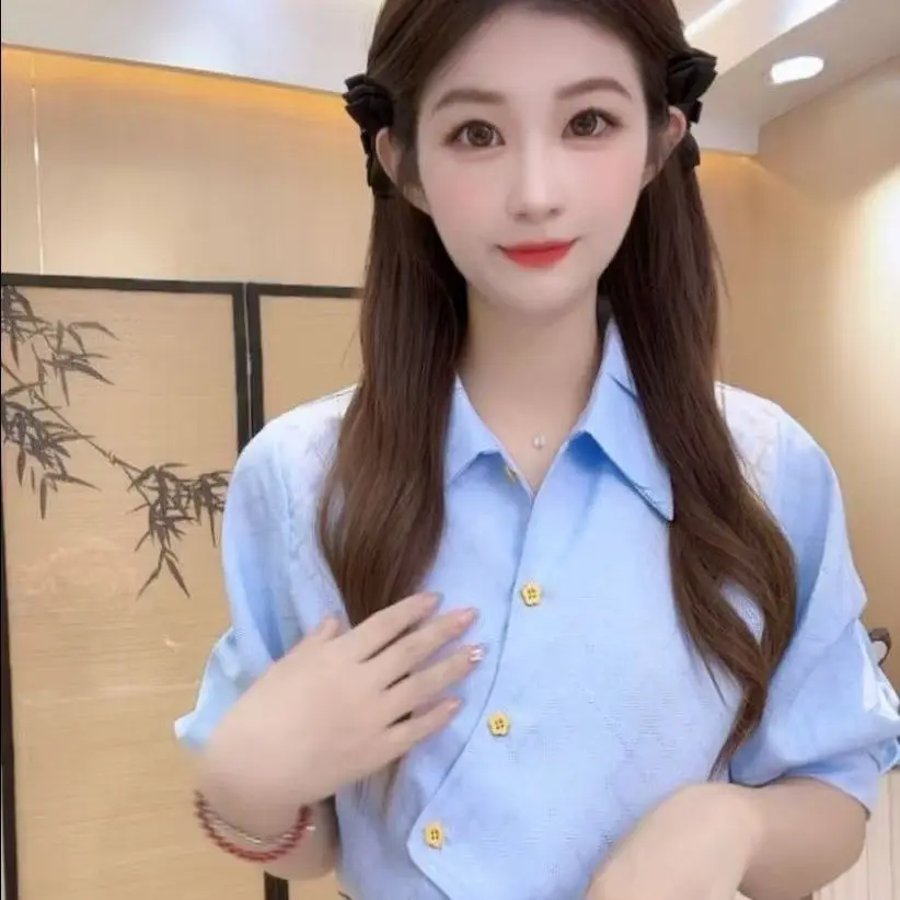 

Women's Summer Senior Irregular Short-sleeved Shirt 2026 New Female Sense Niche Casual Loose Ladies Slim Design Simple Top