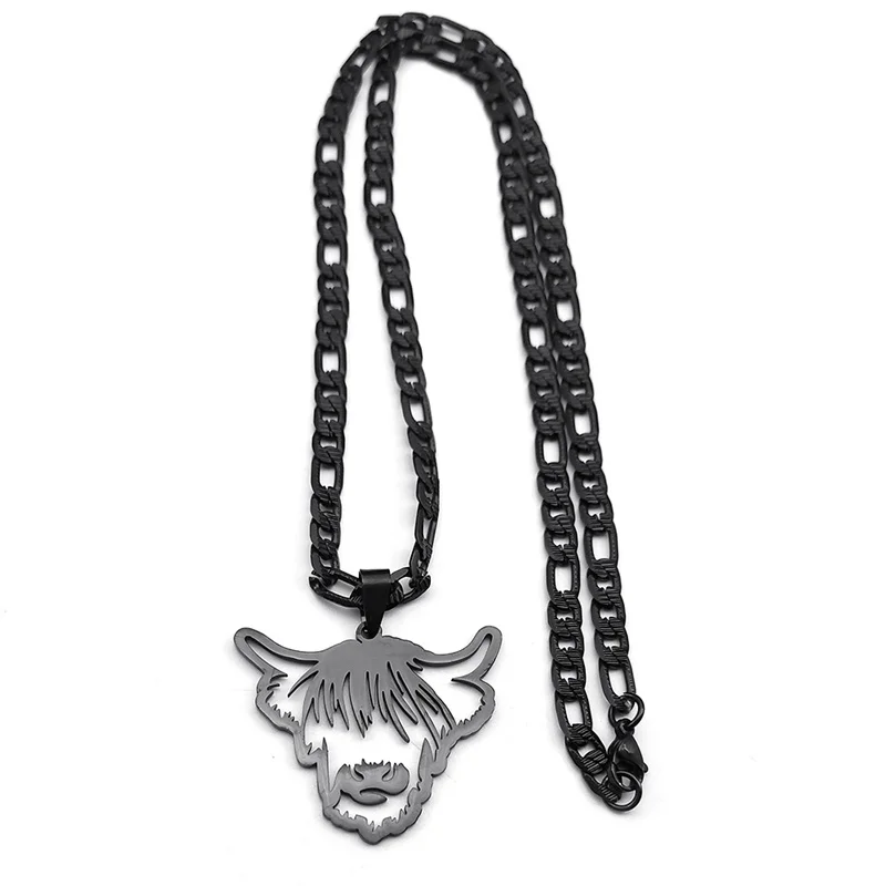 Collana con ciondolo testa di bestiame animale mucca in acciaio inossidabile per uomo donna colore nero toro polpaccio collane a catena regalo di gioielli NZZZ511