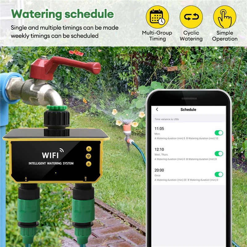 

BMBY-2X Dual Zone WIFI Solar Irrigation Smart APP Control Automatic Irrigation System Outdoor Water Garden Watering Tool