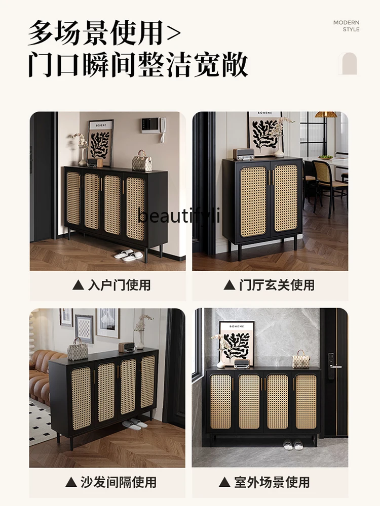 American Rattan Shoe Cabinet Indoor Black Large Capacity Entrance Cabinet Integrated