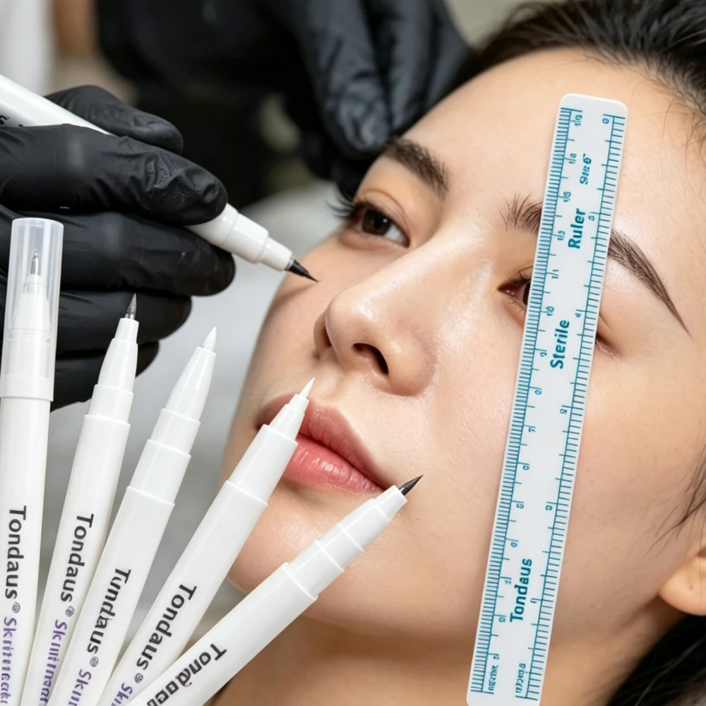 

Surgical Sterile Skin Marker Pen Tattoo Eyelash Grafting Makeup Skin Marker Pen Measuring Ruler Set Tattoo Supplies White/Purple