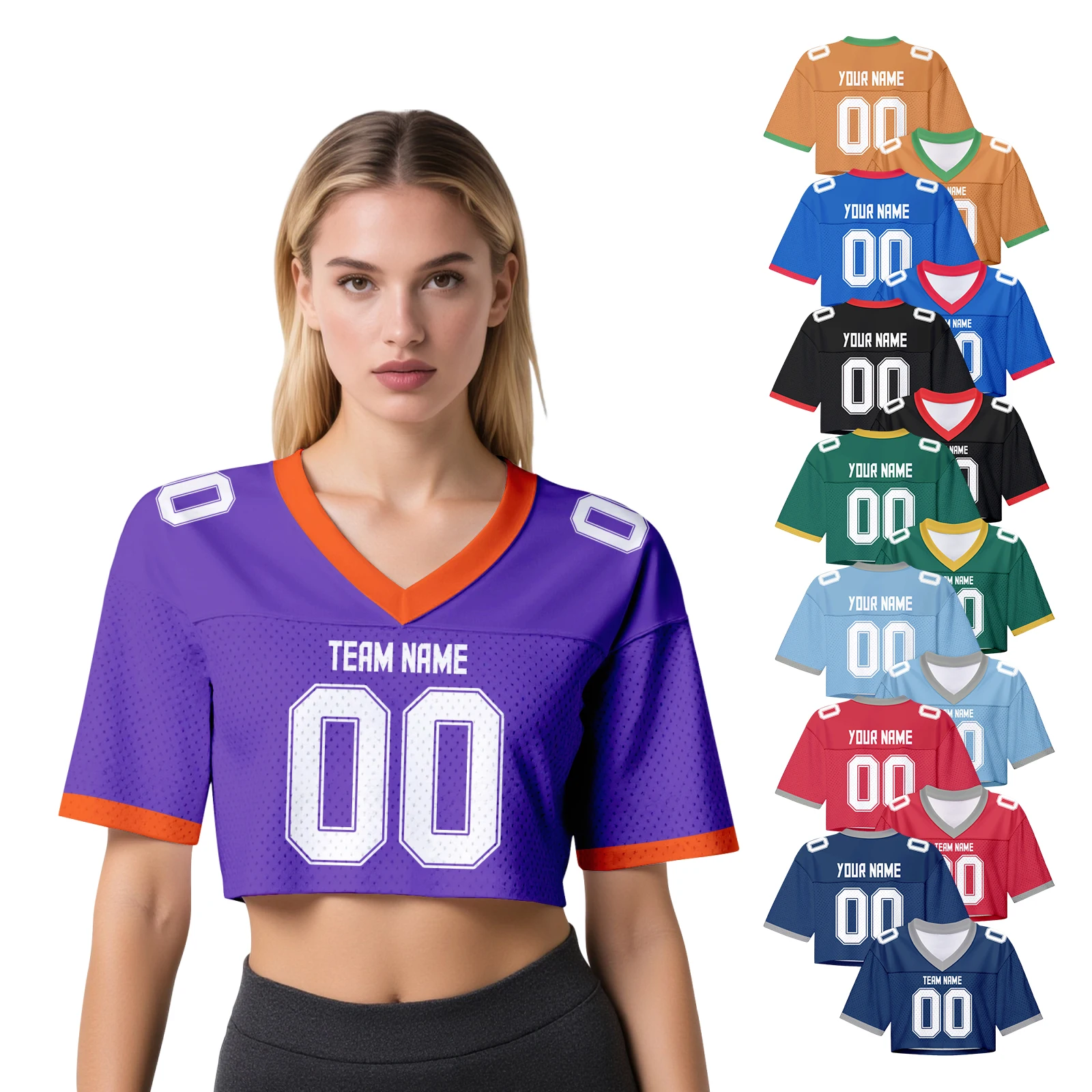 Personalized American Football Crop Top Jersey Custom Name Number Women's Cropped Shirt Plain Football Fan Gift Game Day Tee