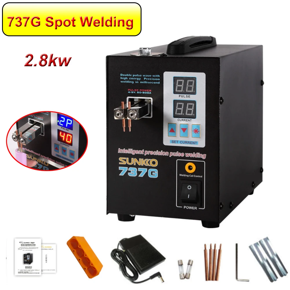 SUNKKO 2,8 kW 737 G Punktschweißgerät für 18650-Batterie, Nickelstreifenanschluss, Batterie-Punktschweißgerät, hohe Leistung, mit Schweißstift