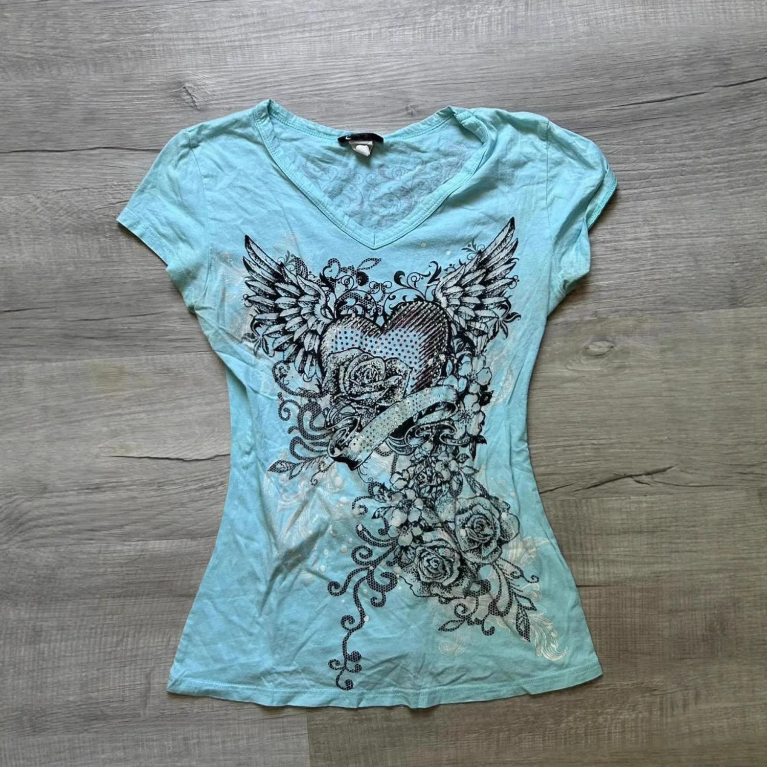 

American Vintage Subculture Light Blue Short Sleeved T-shirt Summer 2026 New Spicy Girl Slim Fit and Slimming Top