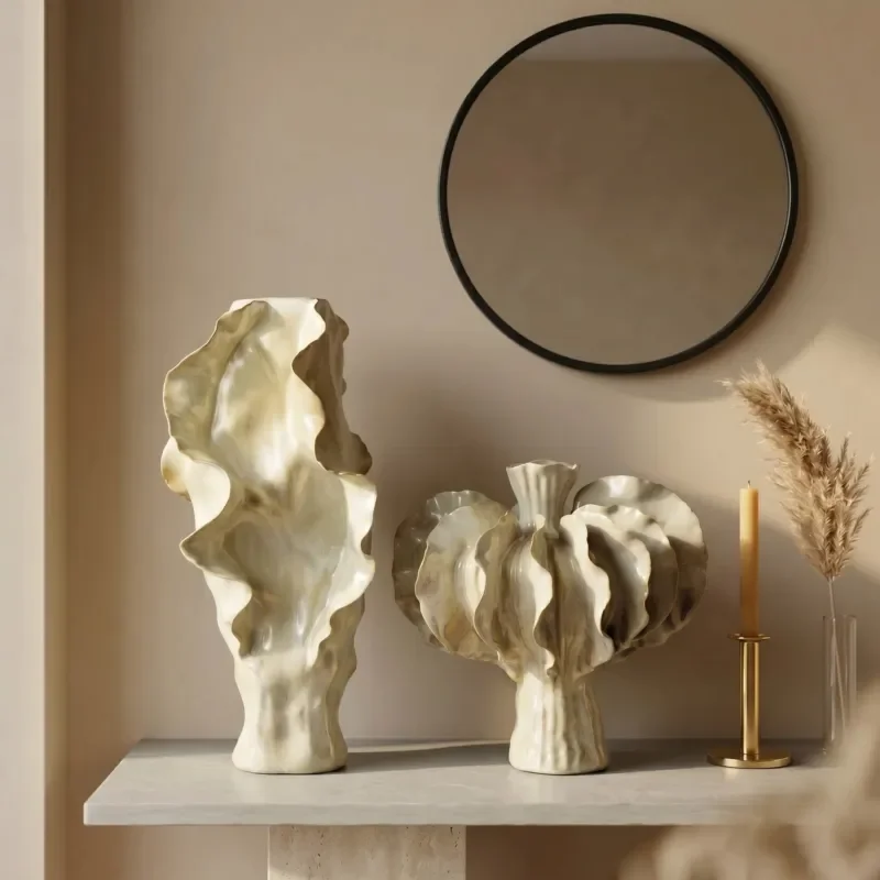 New Chinese-style handmade ceramic vase living room decoration irregular shape modern simple home ornament