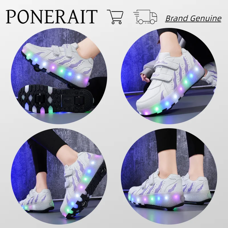 Kid Roller Skate Shoes Spring Casual Sports Children 4 Wheels Sneakers Boys Girls Luminous Wheel Sneaker Gift Game Toys Footwear