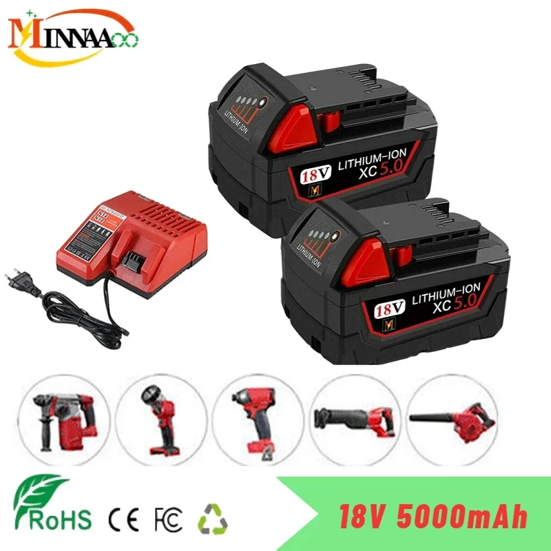 

Rechargeable Batteries For Milwaukee M18B5 XC Lithium ION Battery 18v 9.0/6.0/12.0Ah battery charger For Milw