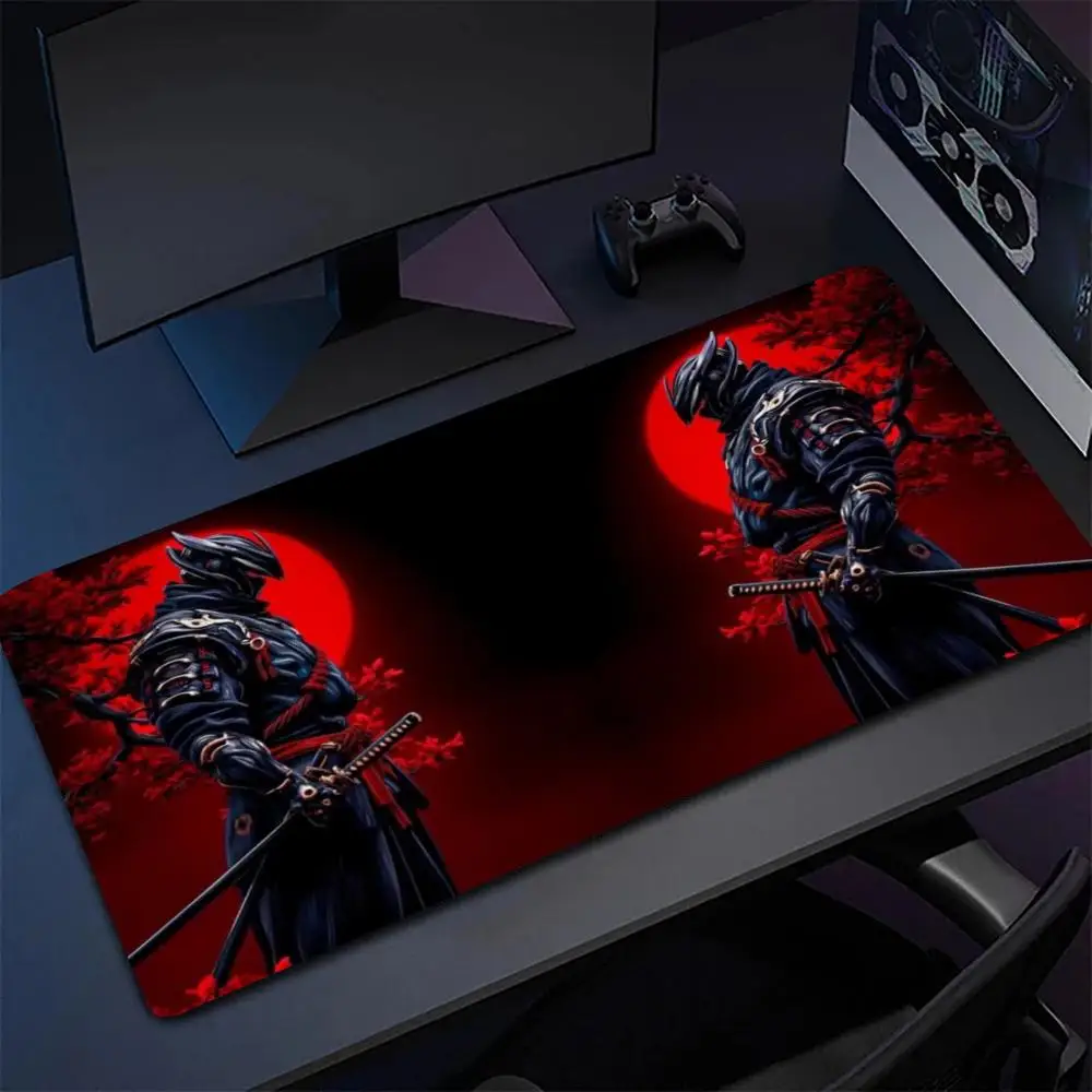Double Armored Samurai Silhouette Bloody Red Moon Large Size Pad Compatible With Laptop Games Keyboard