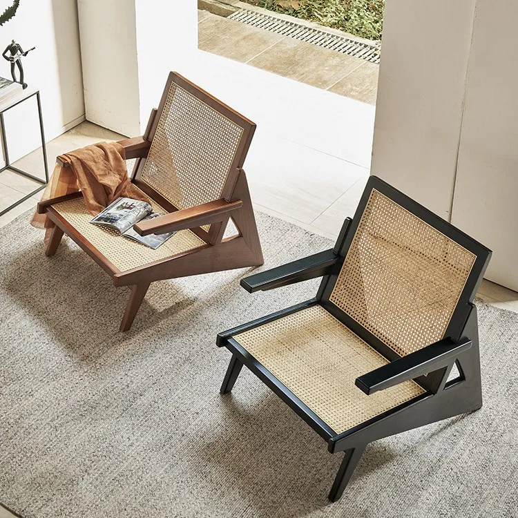 

Rattan Chair Single Homestay Quiet Wind Chair Balcony Rattan Designer Casual Solid Wood Sofa