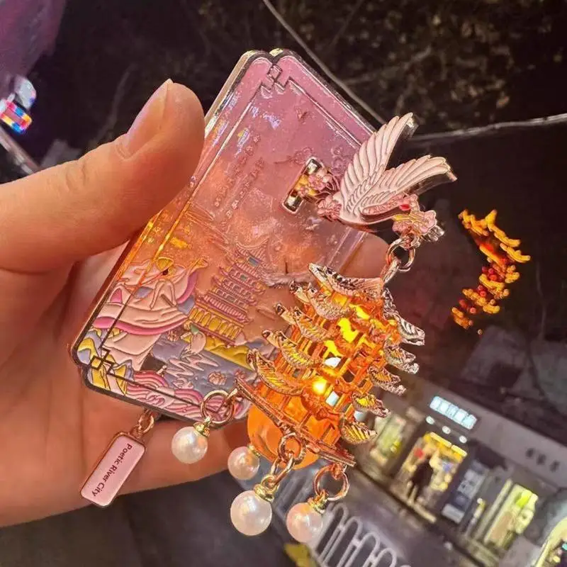 Chinese Style Glowing LED Fridge Magnet Metal Souvenir for Fridge Locker Decor Birthday Gift for Kids Adults