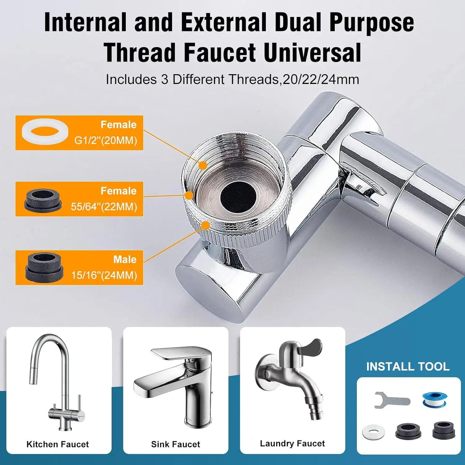 Universal 1440° Rotation Faucet Extender Metal Copper Spray Head Tap Extension Kitchen Sink Faucet Aerator Extender 2 Spray Mode