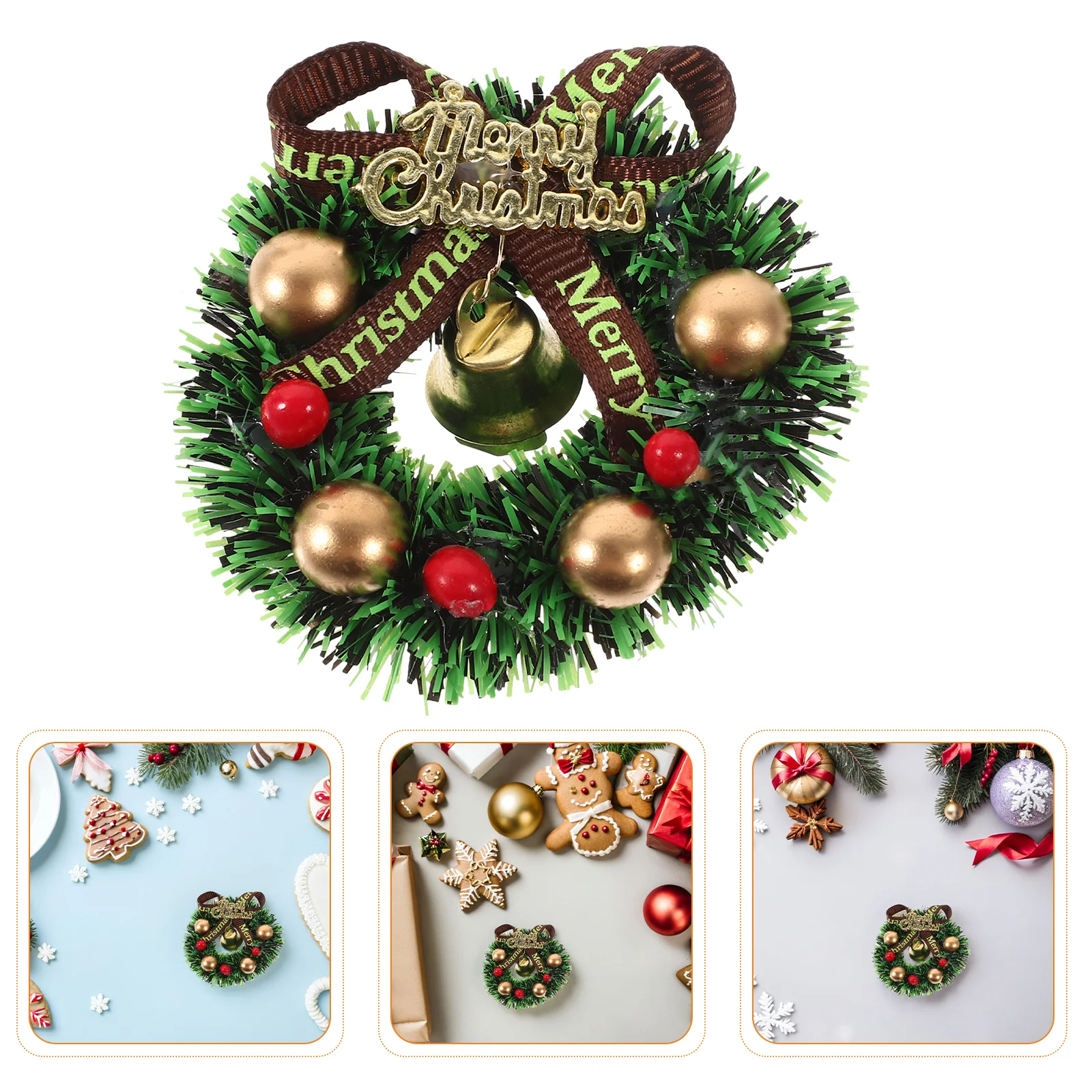 

12Pcs Mini Wreath Ornaments Festive Artificial Garland with Red Berries Golden Ball for Holiday Craft Room Decor