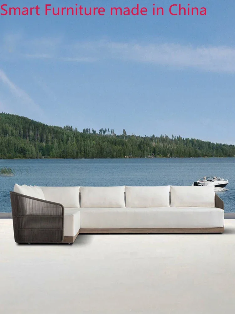 Maßgeschneidertes Outdoor-Sofa, Innenhof, Teakholz-Rattan-Stuhl, Designer-Villa, Hotel, Outdoor, Teakholz, Freizeit-Rattan-Sofa, Gastfamilie