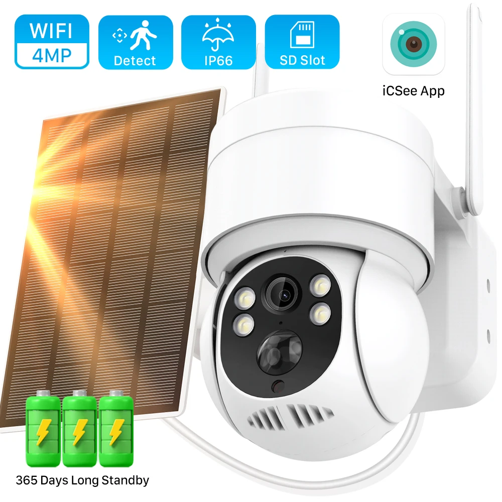 4MP 2K Wireless WIFI Solar Camera with 7800mAh Battery PIR Human Detection HD 1080P PTZ Camera CCTV Surveillance IP Camera iCSee