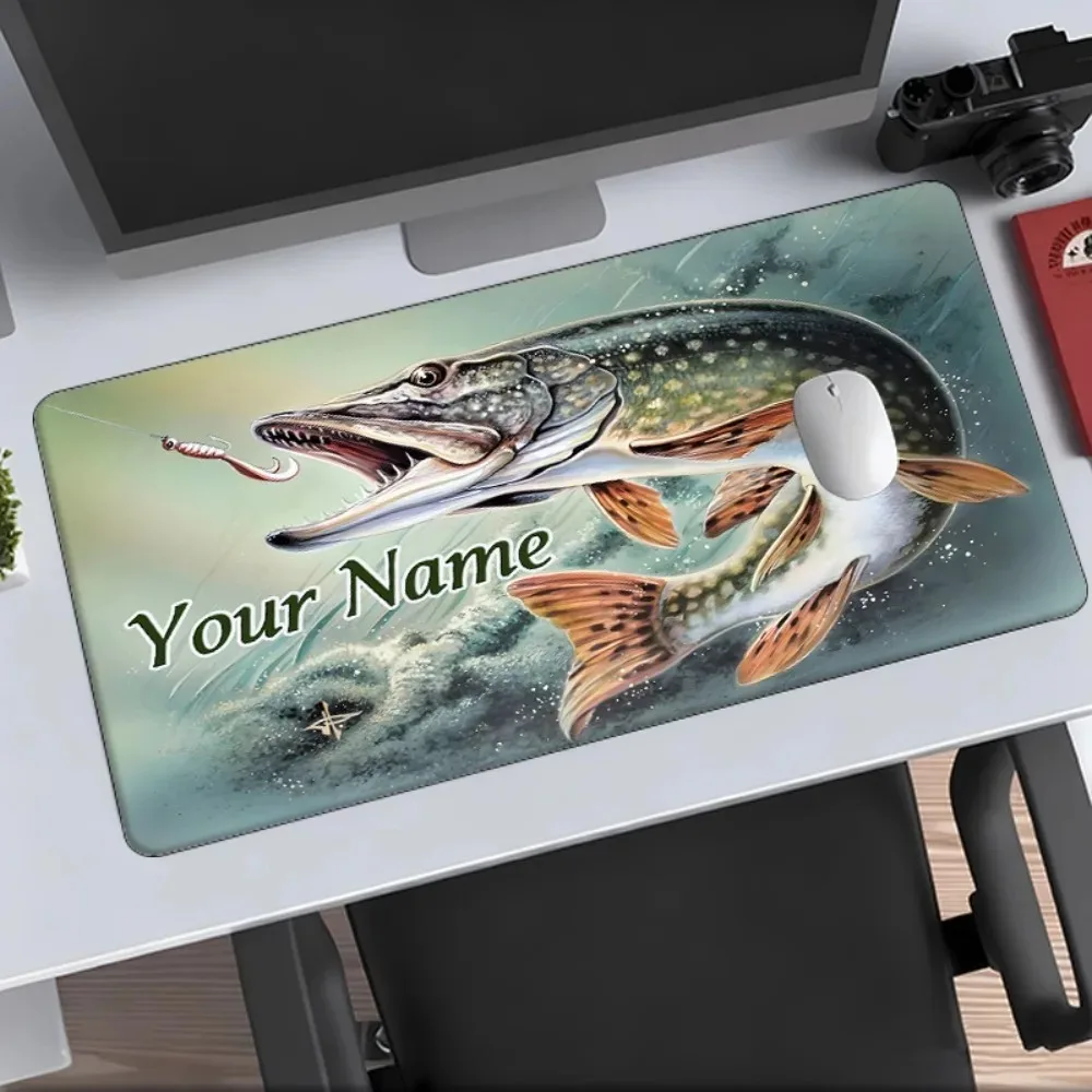 CIFbuy Personalized Northern Pike Fishing Gaming Mouse Pad, Custom Name Multi‑Sizes Large Desk Pad Non‑Slip Rubber for Fisherman