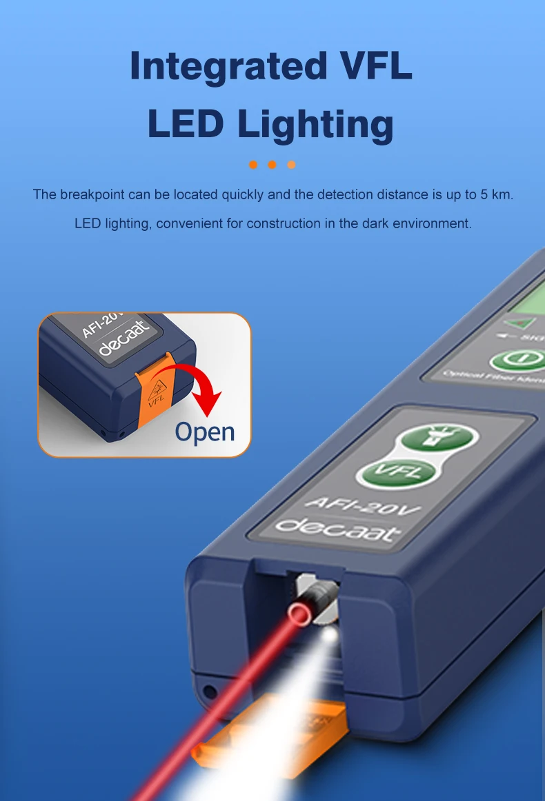 Orientek TFI-40V TFI-45 معرف الألياف الضوئية + ضوء VFL + LED، كاشف معرف الألياف الحية OFI