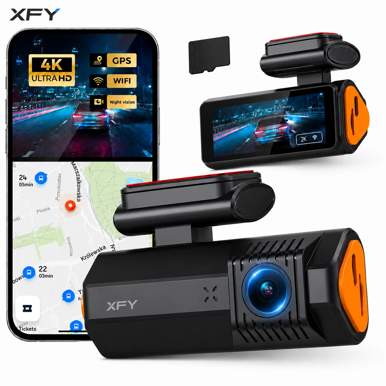 XFY Driving Recorder 4KUltra HD Night Vision Parking Monitoring Dash Cam Support GPS WiFi Optional 1080P Rear Camera Car DVR NEW