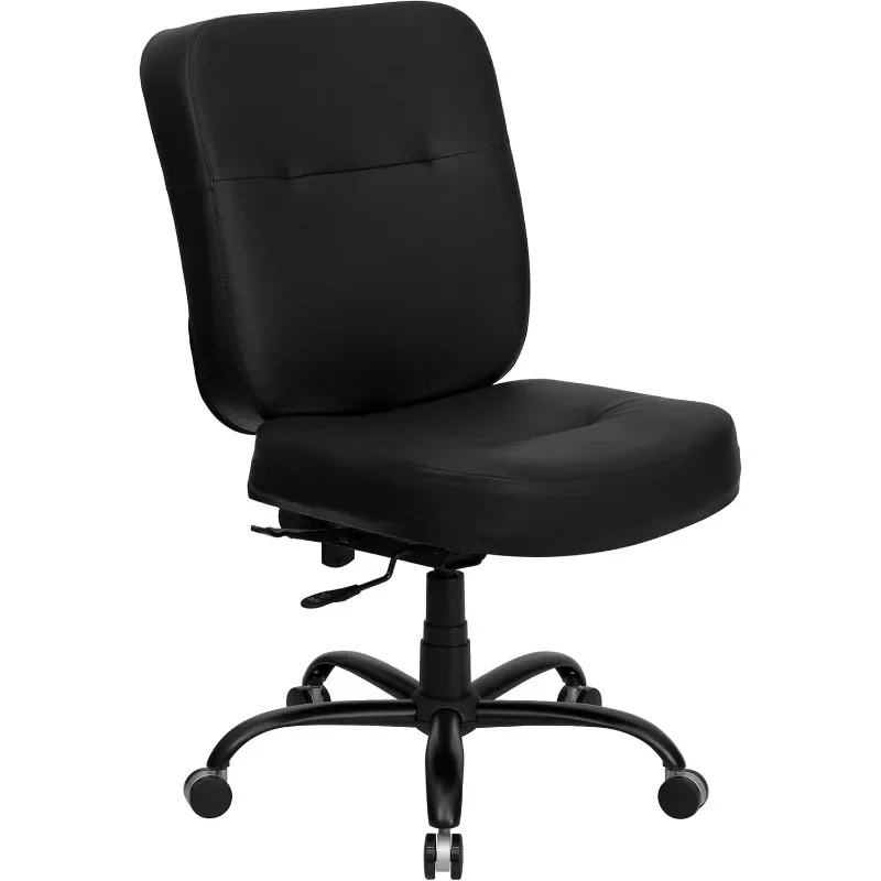 Grande e Alto 400 Lb. Cadeira ergonômica preta do escritório do giro LeatherSoft com parte traseira do retângulo, mobília executiva