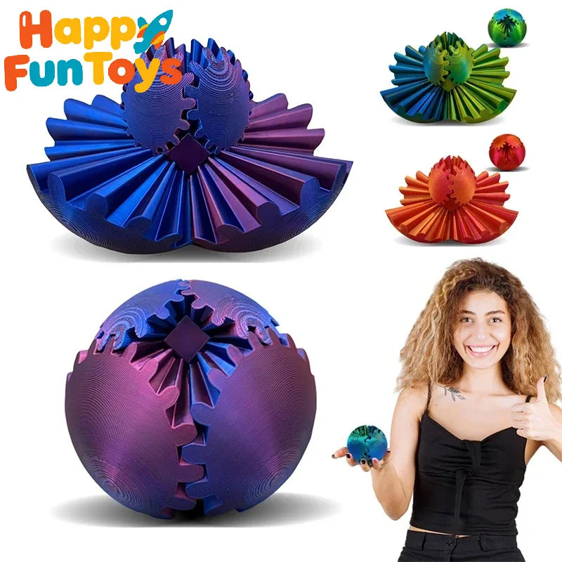 3D Printed Gear Ball Spin Ball Decompression Gear Ball Fingertip Relieve Anxiety Rotating Toys Home Decoration Kids Gifts