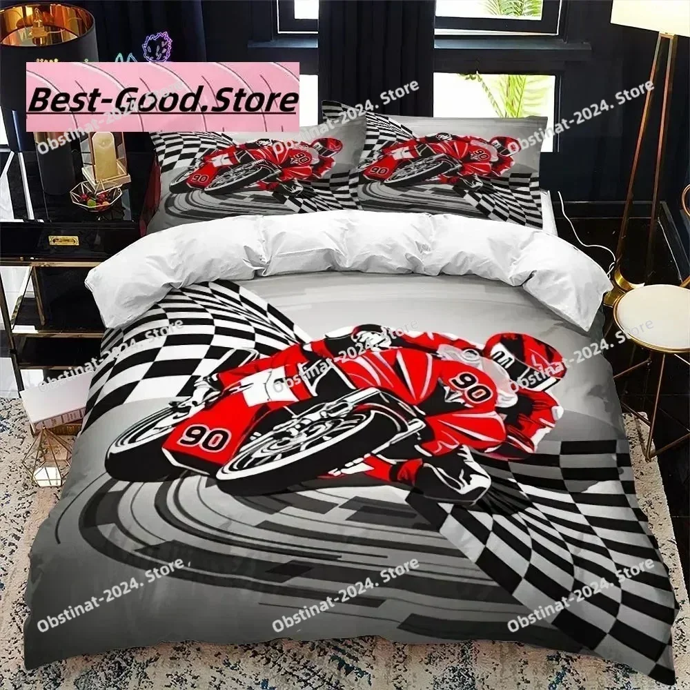 Motorcycle Rider 3D Bedding Set Printed single Comforter Quilt Bed Cover Duvet Cover Pillow Case 3 Pieces Sets Kids Adult Size