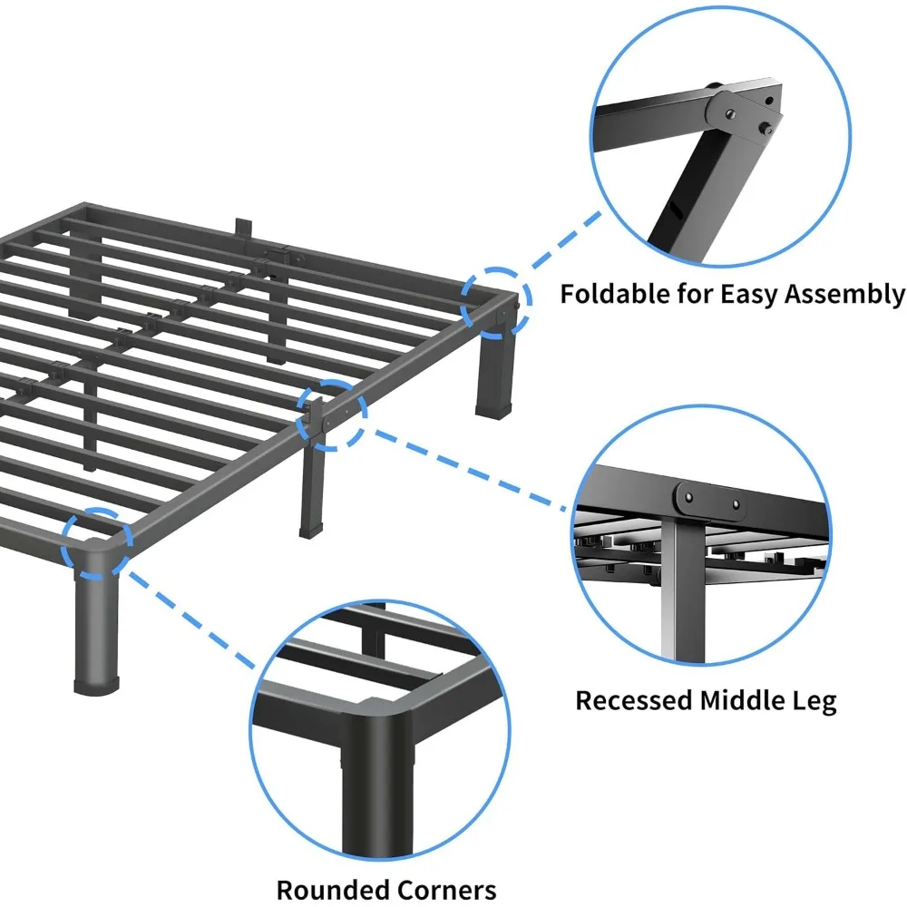 إطار سرير معدني بحجم كينغ 10 بوصة مع سعة 3500 رطل للخدمة الشاقة وأرجل زاوية مستديرة وواقي منزلق للمرتبة وشريحة فولاذية #5