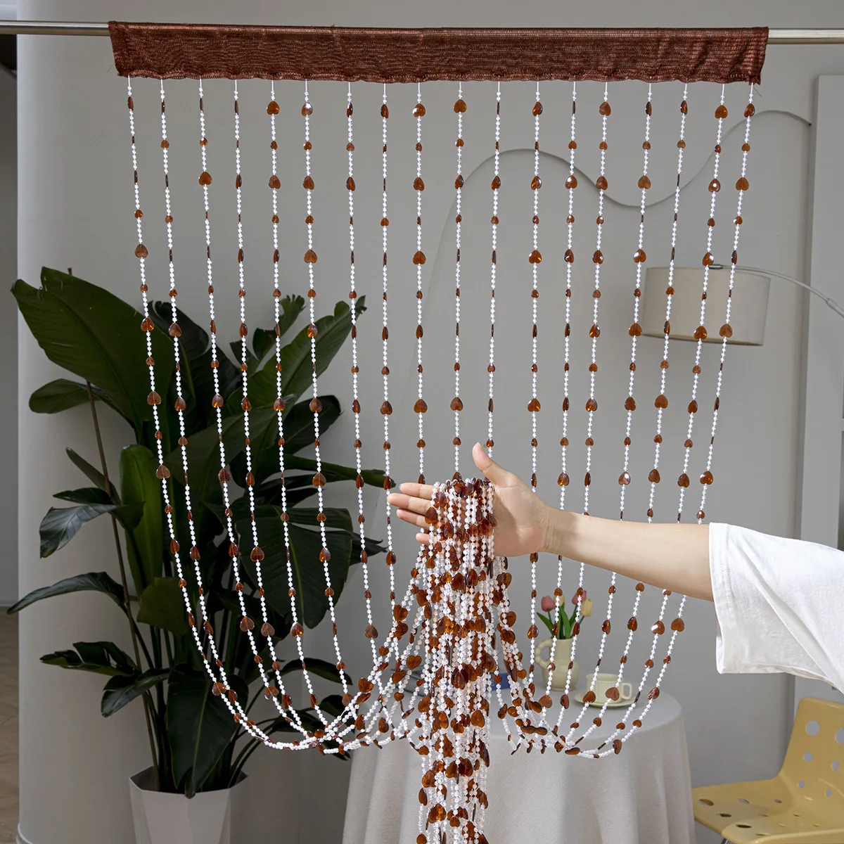 Juego de 18 Cortinas Románticas con Forma de Corazón y Perlas, Cortinas de Plástico para Puertas, Separadores de Cristal, Cortinas para Entrada y Baño