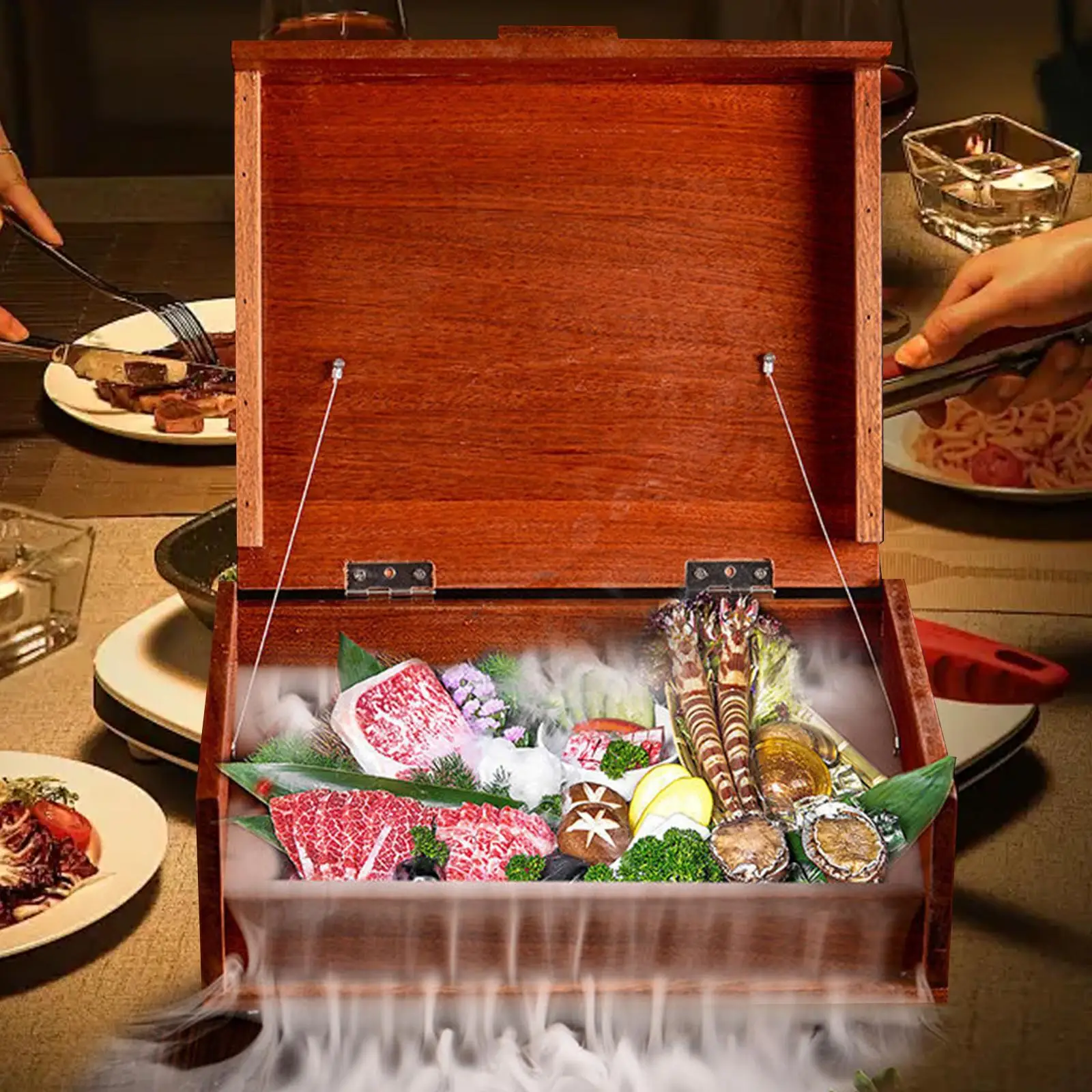 

Wood Bento Box with Dry Ice Compartment Food Carrier for Picnic Restaurant